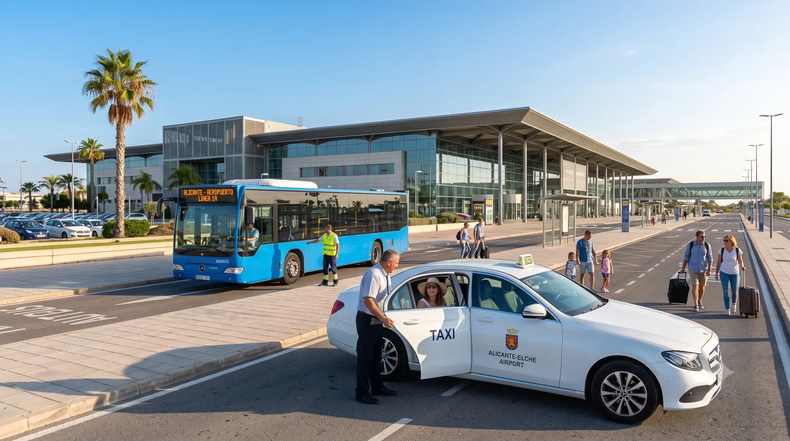 Vista del Aeropuerto de Alicante con opciones de transporte publico disponibles